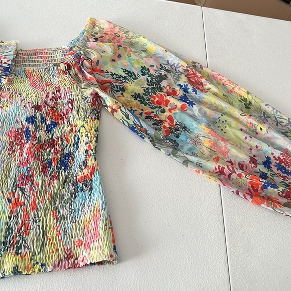 🎈NWT Anthropologie Sz M  puff sleeveless floral see thr multicolor blouse top - Picture 2 of 11